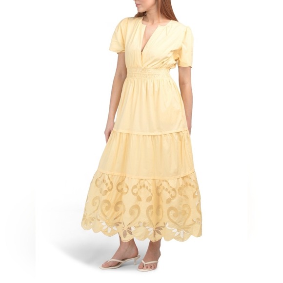 Haute Hippie Dresses & Skirts - Haute Hippie cotton tiered smocked waist long dress Size‎ M buttermilk yellow